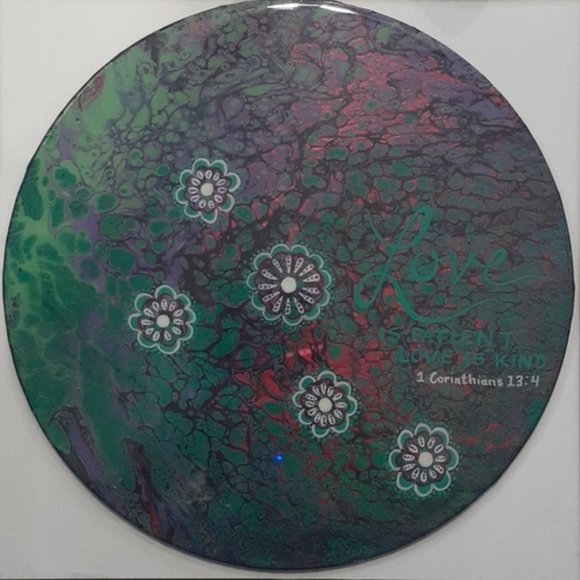 Hand Crafted Painted Vinyl Record Recycled Repurposed Wall Art Essential Love - Picture 1 of 6